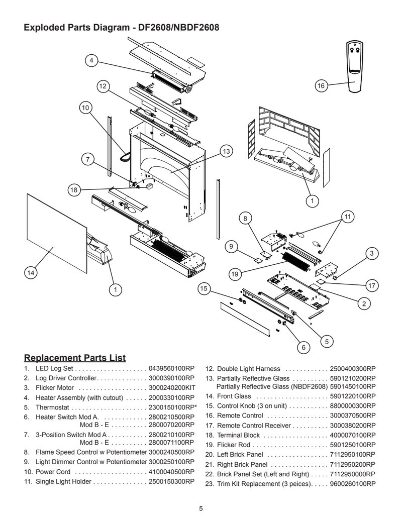 3000370500RP manufacturer service diagram — selected part 16 only; complete fireplace not included