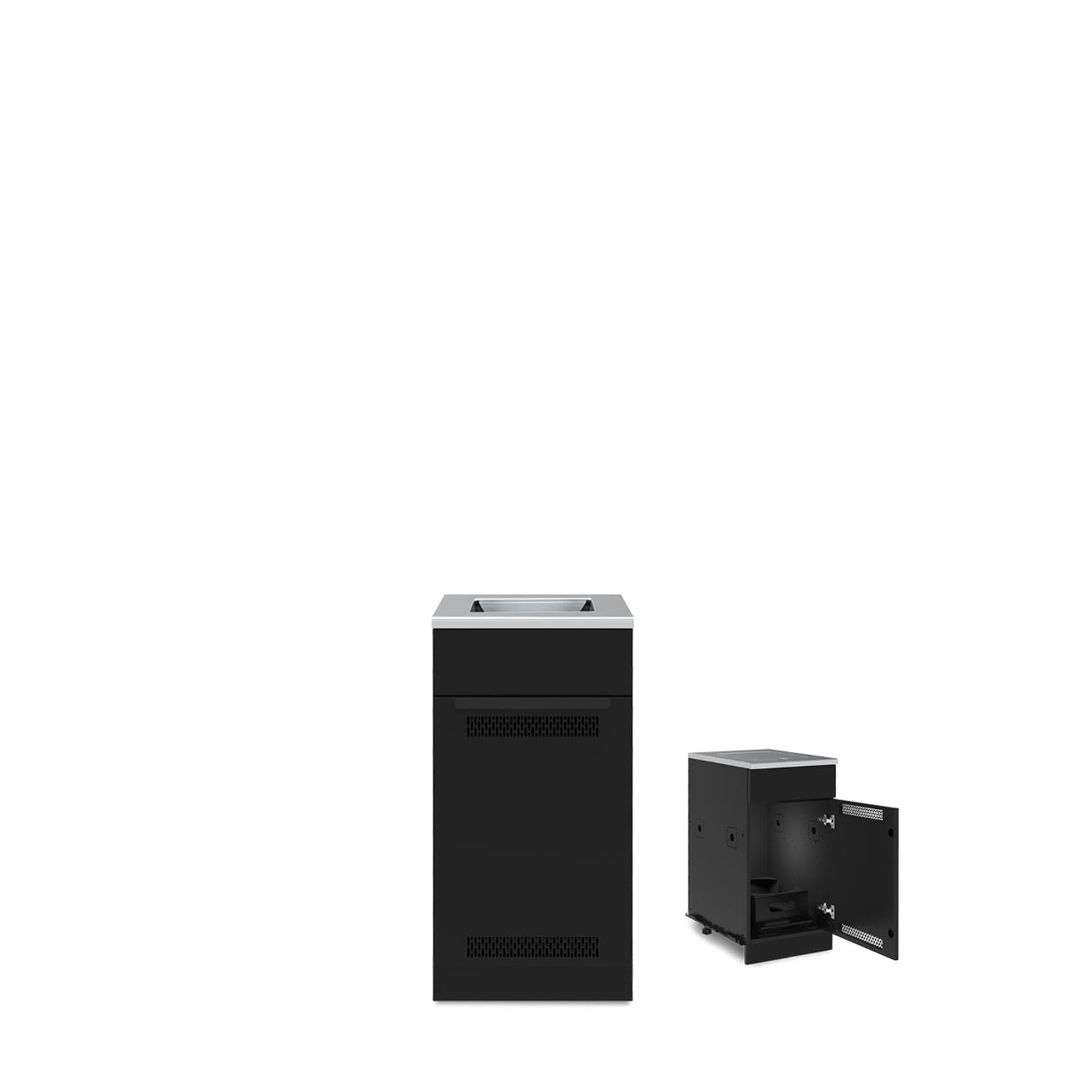Black Baron tank and side-burner cabinet shown closed and open