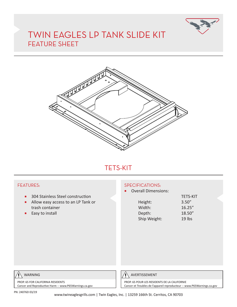 Twin Eagles LP Tank Slide Kit