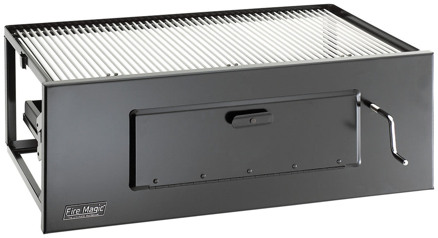 Lift-A-Fire 30″ Built-In Charcoal Grill: Powder-coated steel body