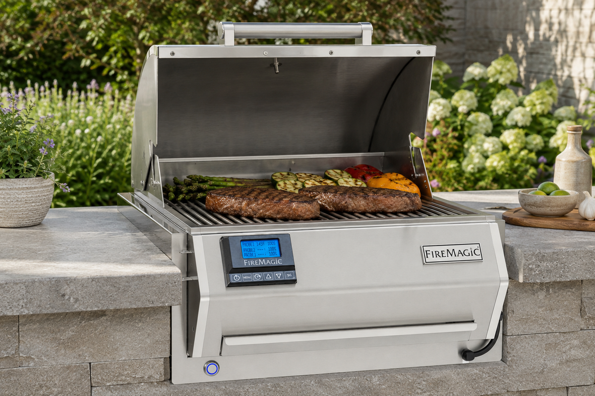 E251 16″ Built-In Electric Grill in an outdoor cooking setting