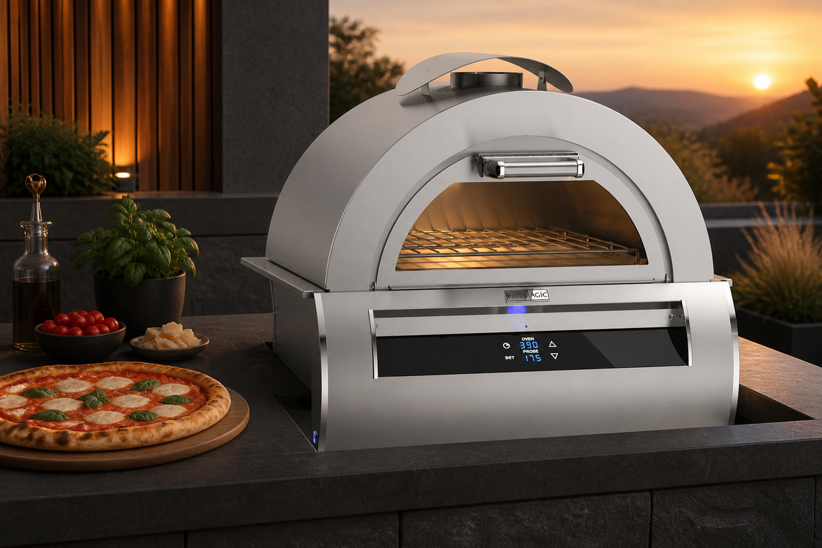 Echelon 30″ Built-In Gas Pizza Oven in a clean outdoor-kitchen context