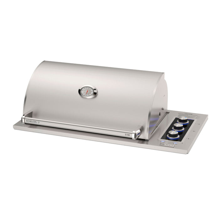E540d drop-in grill with hood closed