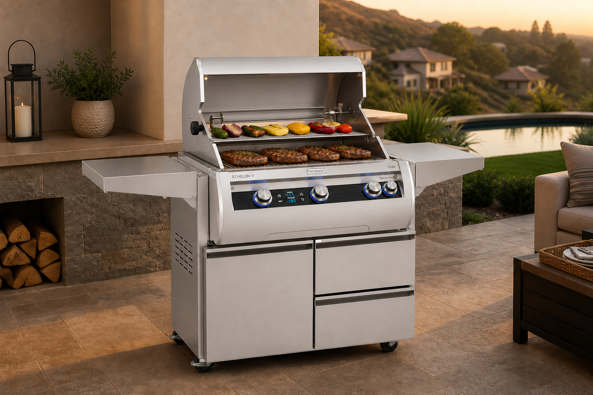 Echelon E660s 30″ Portable Gas Grill in an outdoor cooking setting