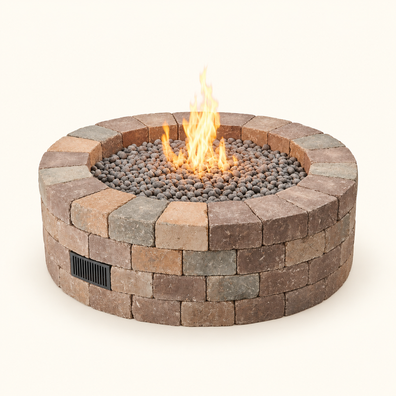 Bronson Block Round Gas Fire Pit Kit