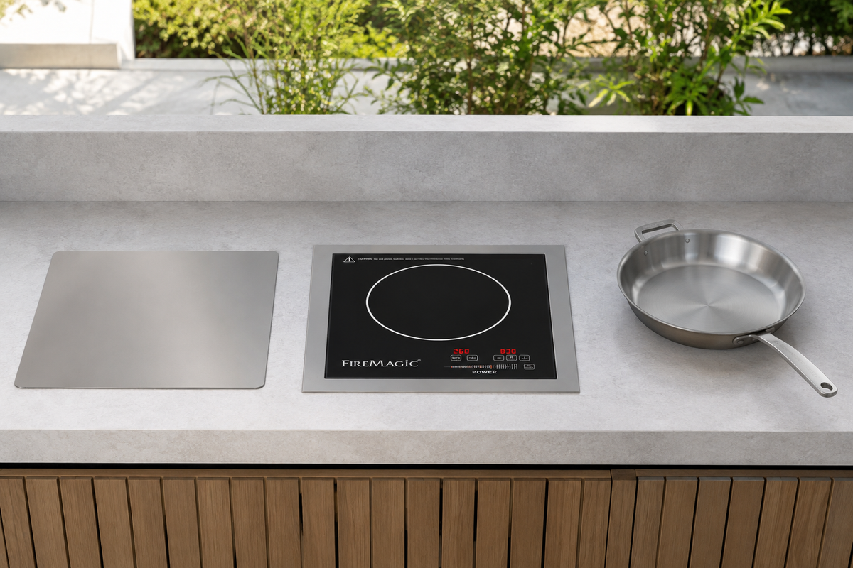 Built-In Outdoor Induction Cooktop in a clean outdoor-kitchen context