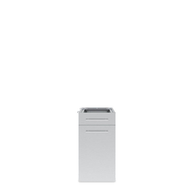 Stainless steel cabinet with one door and a drawer