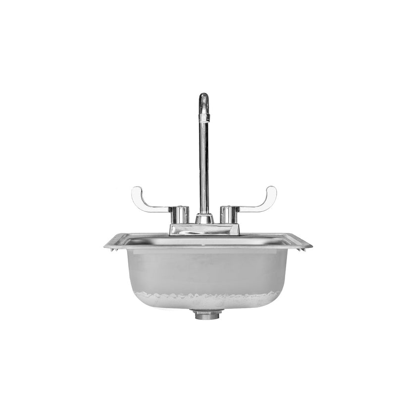AMD 15-inch drop-in sink with hot/cold faucet — front view