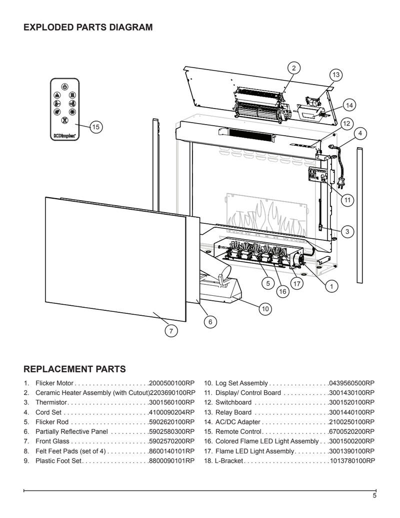 2203690100RP manufacturer service diagram — selected part 2 only; complete fireplace not included