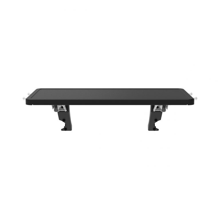 Black pellet-grill front shelf with its mounting supports