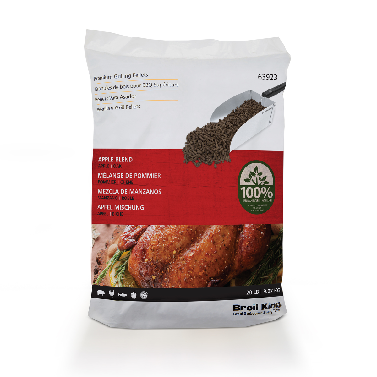 Apple Blend wood pellets in their labeled 20-pound bag