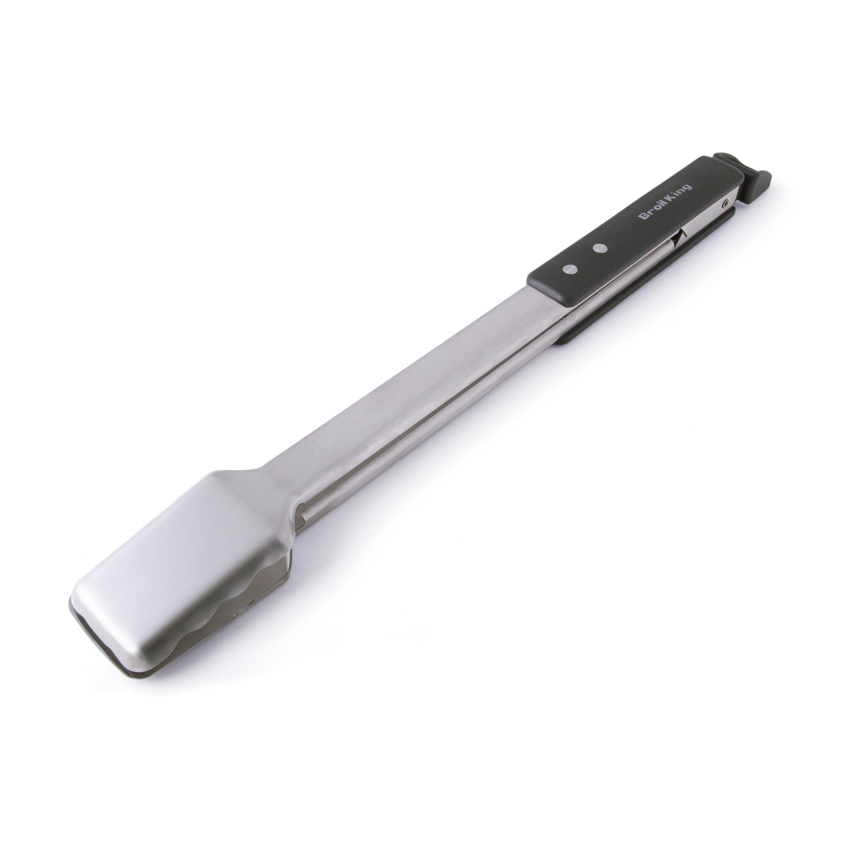 One stainless steel tong pictured from the three-piece set