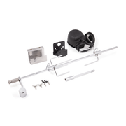 Pellet-grill rotisserie motor, spit, forks, and mounting hardware