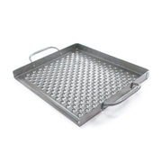 Flat perforated stainless steel grill topper with handles