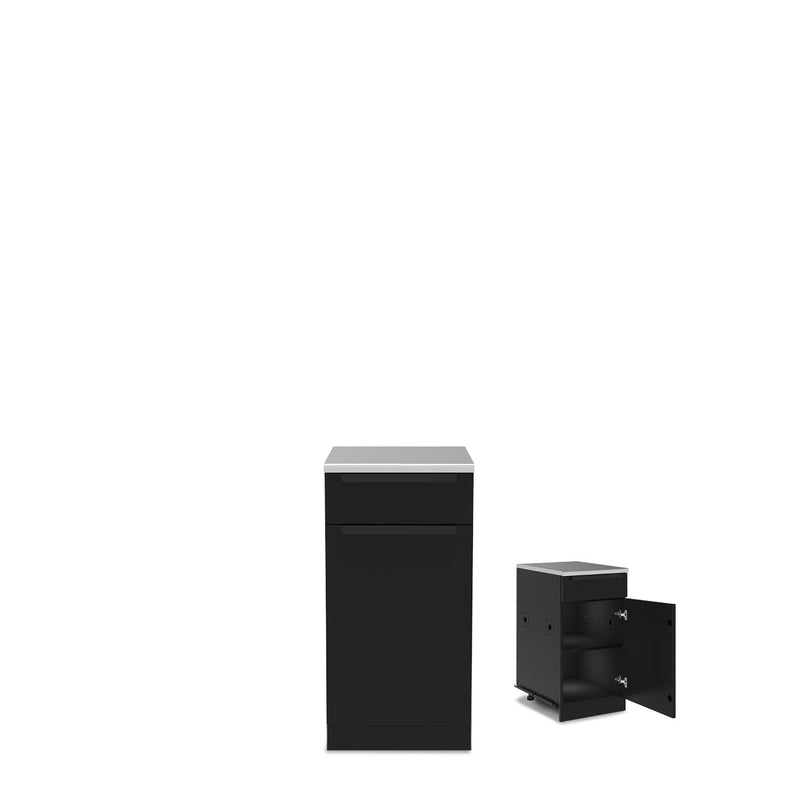 Black Baron cabinet shown closed and with its door open