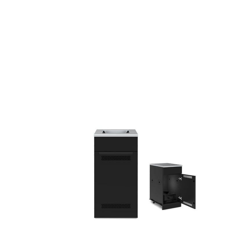 Black Baron tank and side-burner cabinet shown closed and open