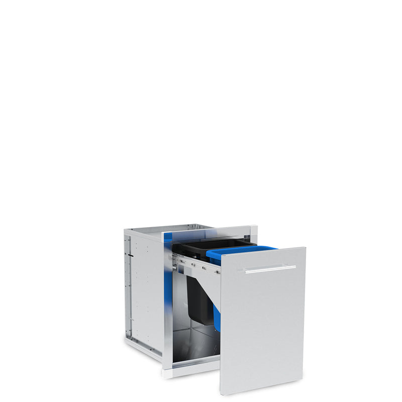 Waste organizer drawer open to show the bins inside