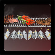 Stainless steel Flav-R-Wave plates beneath the cooking surface