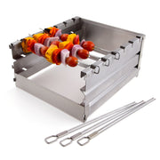 Infrared side-burner wind shield with food on skewers