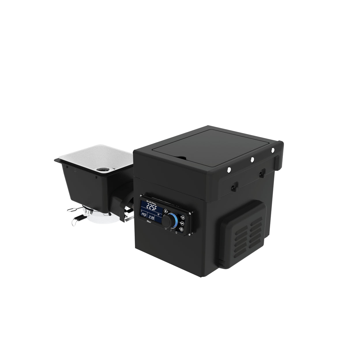 Baron 400 pellet module with its hopper, controller, and burner assembly