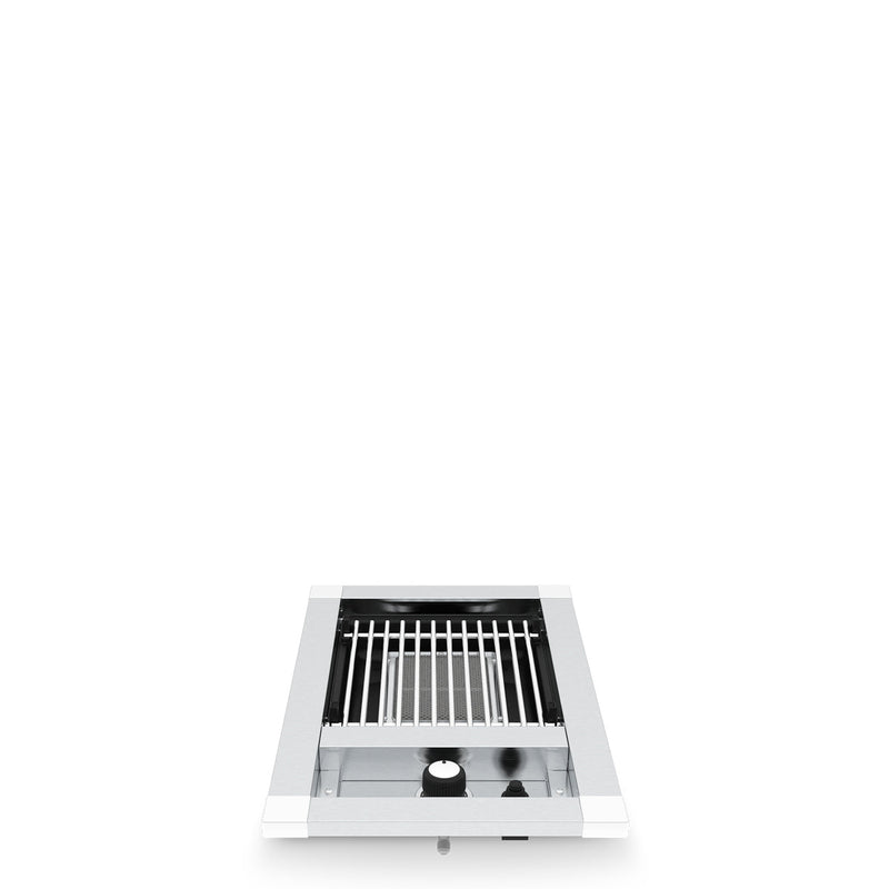 Infrared range burner with its lid open