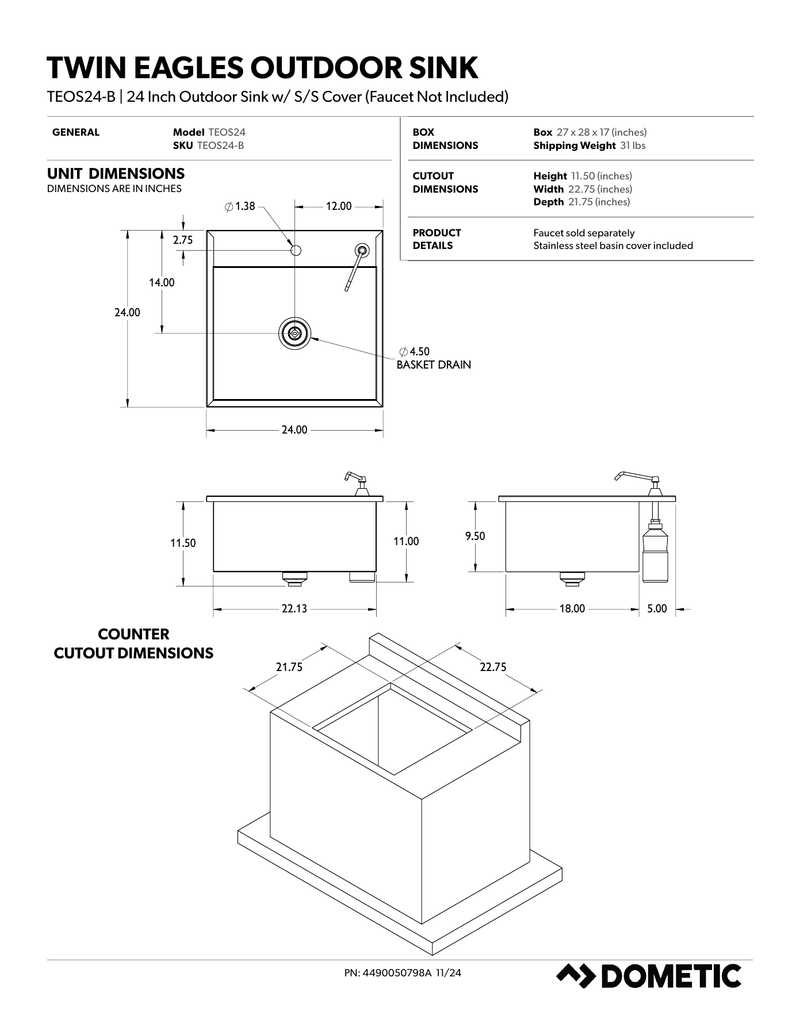 Twin Eagles 24-Inch Outdoor Sink