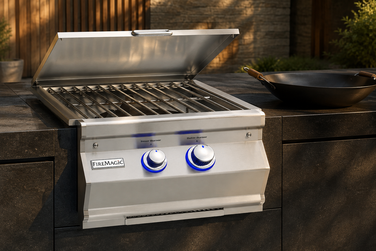 Aurora Built-In Power Burner in a clean outdoor-kitchen context