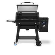 Regal Pellet 500 Pro with its lid raised and pellet hopper at the right