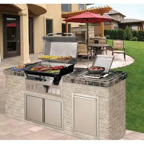 Broilmaster Stainless Steel Tilt-out Propane Tank Door — BBA — Shown installed. Grill, side burner and enclosure sold separately.