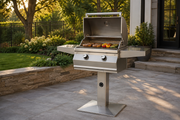 C430s patio post-mount grill cooking steaks and vegetables