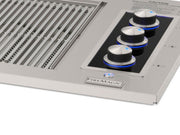 Black glass control panel and illuminated knobs