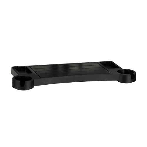 Broilmaster Front Shelf, Black Solid Surface with Cup Holders, Drop-Down Stainless Steel Supports — FKBLACK