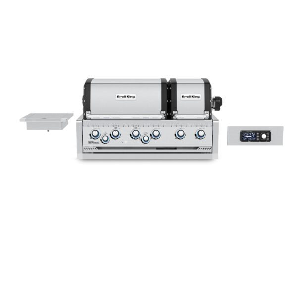 Imperial QS 690 built-in grill with both lids closed and a separate side-burner assembly and controller pictured alongside