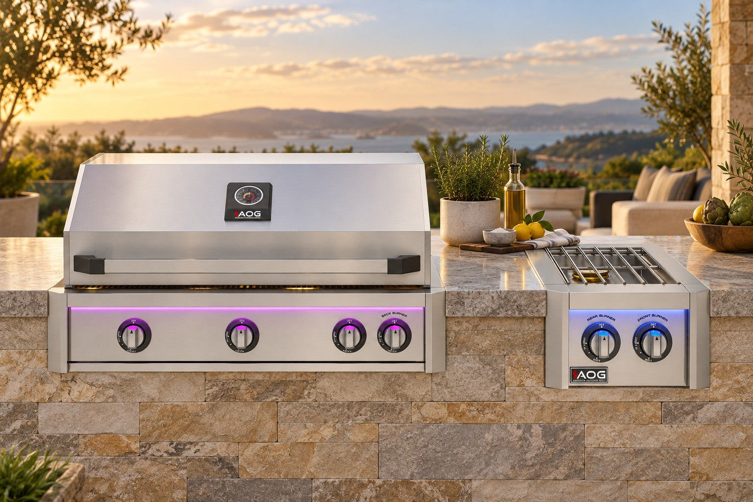 AOG 36-inch L-Series built-in grill and double side burner