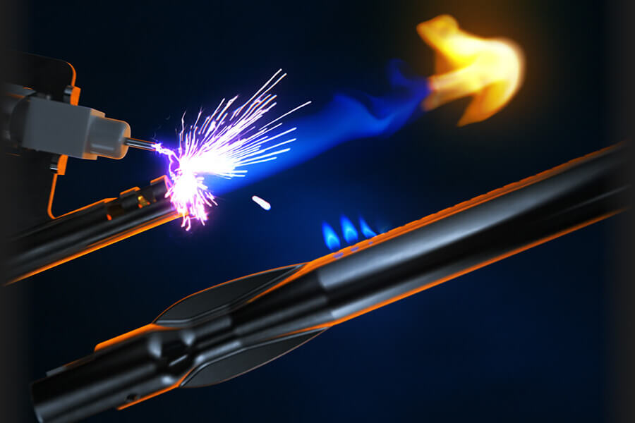 Napoleon JETFIRE ignition detail showing the spark and flame