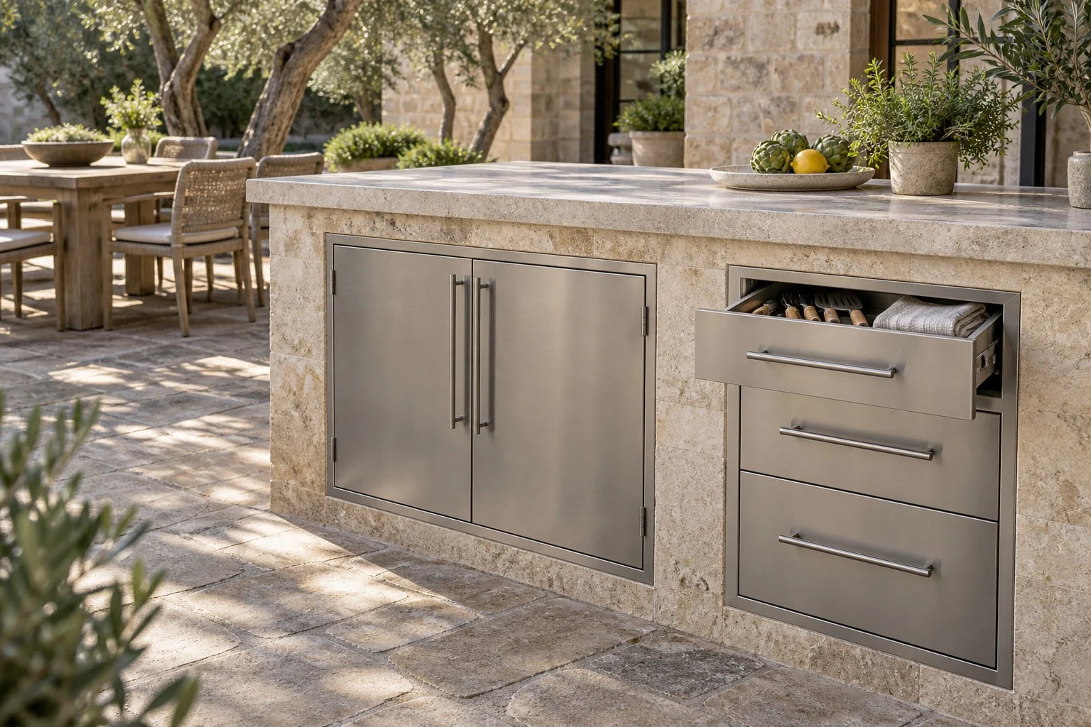 Outdoor Kitchen Storage & Cabinetry in an outdoor kitchen setting